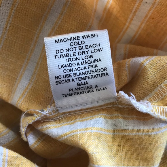 🪴3/$18 LoveTree Dress Yellow White Stripe Linen - Picture 6 of 7